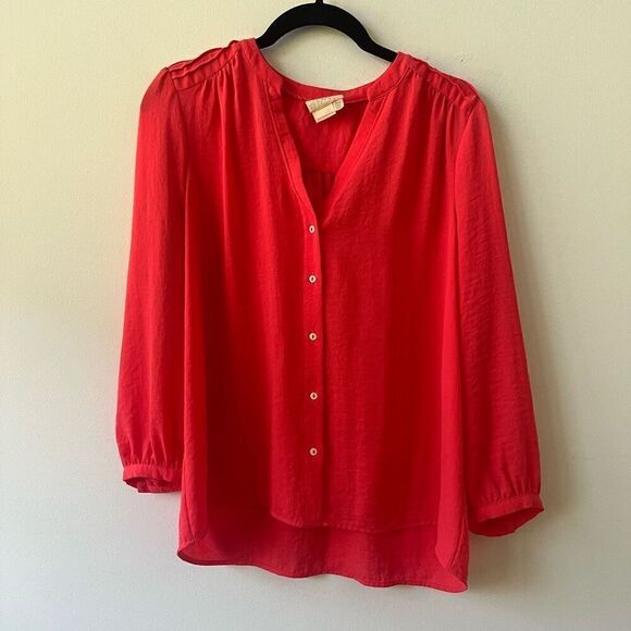 Vanessa Virginia Women's Orange  Long Sleeve High Low Hem Button Front Blouse Sm - Picture 1 of 12